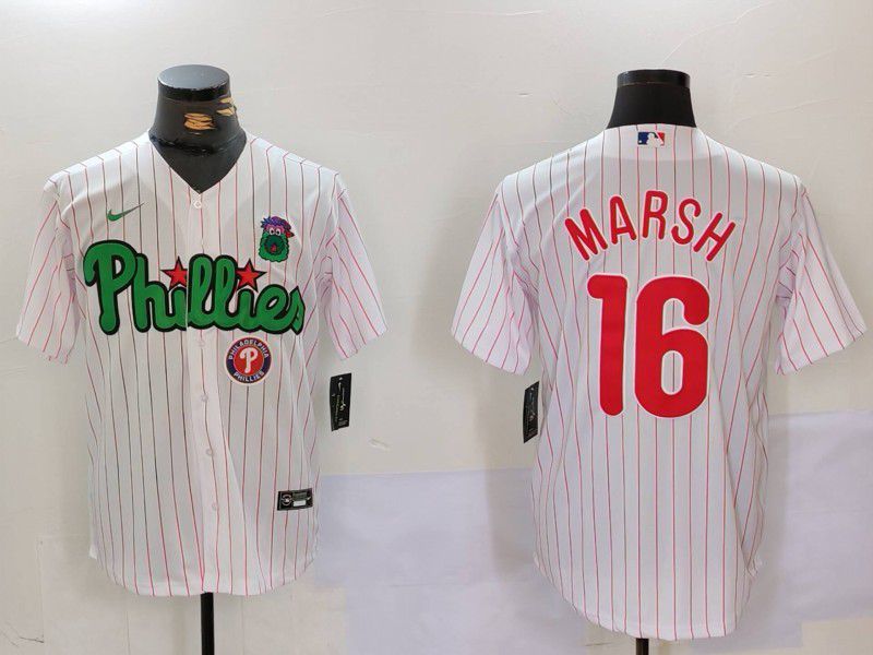 Men Philadelphia Phillies 16 Marsh White stripe Second generation Joint Name 2024 Nike MLB Jersey style 3